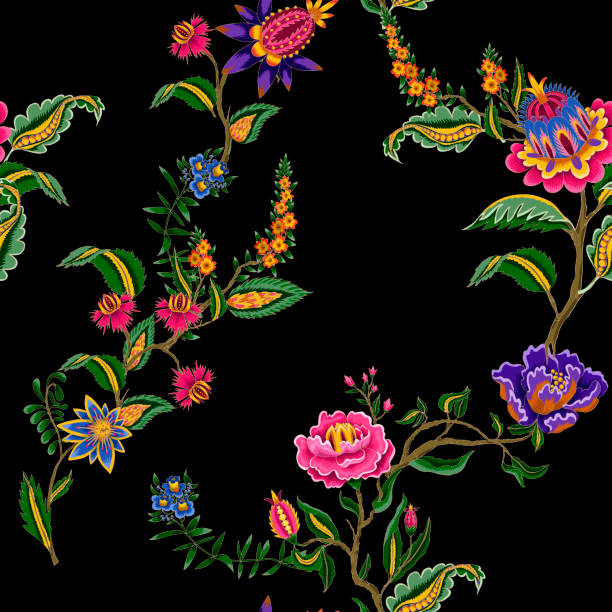 istock Seamless pattern with Indian ethnic ornament elements. Folk flowers and leaves for print or embroidery. Vector illustration. 1010326186