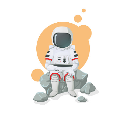 Vector illustration. Space icon. Astronaut sitting on a rock isolated with white background.