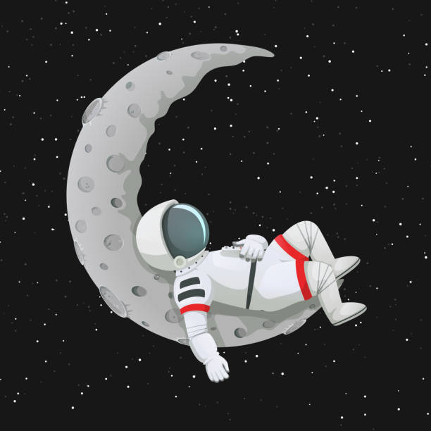 ilustraciones, imágenes clip art, dibujos animados e iconos de stock de astronauta para dormir, relajante, acostado, descansando en la luna. - astronaut space zero gravity spacewalk