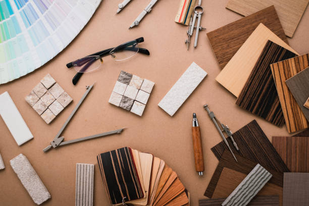 istock design concept with material sample with stone laminate veneer wooden pencil with free copy space for your creativity ideas text 1010327202