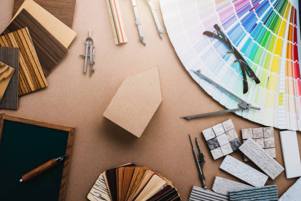 istock design concept with material sample with stone laminate veneer wooden pencil with free copy space for your creativity ideas text 1010327270
