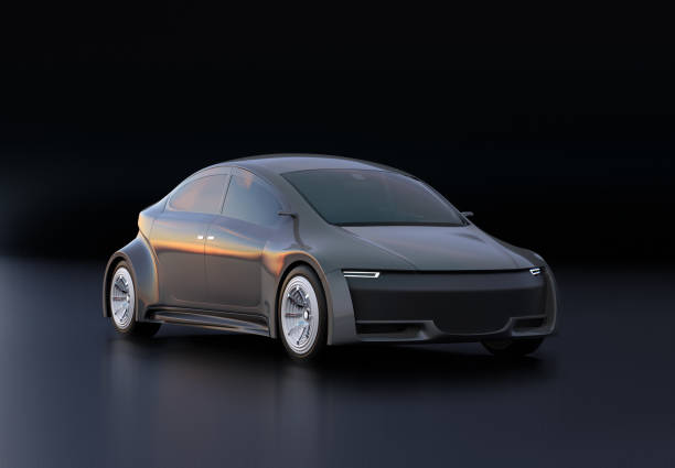 istock Metallic gray electric car on black background 1010378096