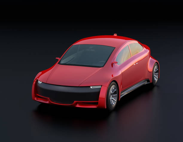 istock Metallic red electric car on black background 1010378162