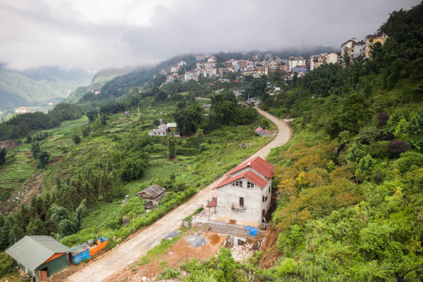 istock Green rice terrace in farm on mountain with road 1010416076