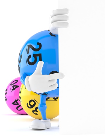 Lotto ball character pointing finger isolated on white background. 3d illustration