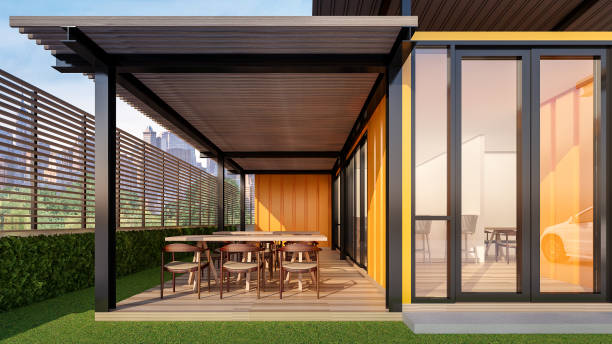 istock Lofts Restaurant Bistro & Bar made from shipping containers , 3d rendering 1010436274