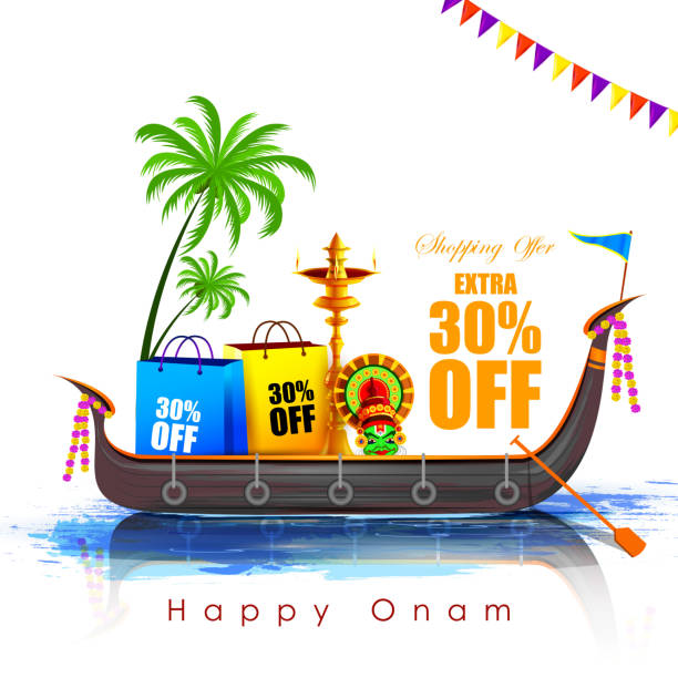 illustrazioni stock, clip art, cartoni animati e icone di tendenza di happy onam big shopping sale sfondo pubblicitario per festival del kerala dell'india meridionale - traditional culture branding business marketing