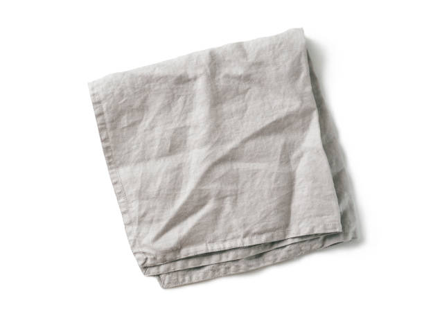 gray linen napkin isolated on white - pano da cozinha imagens e fotografias de stock
