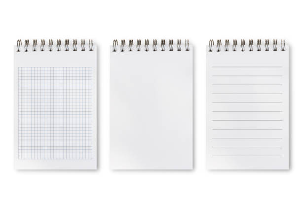 Set of difference types of notepad Notebook or notepad set, blank, lines and square isolated on white background, include clipping path. Set of difference types of notepad note message stock pictures, royalty-free photos & images