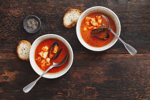 istock Tomato soup with seafood 1010448578