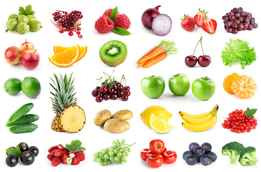 set of fruit and vegetable on white background