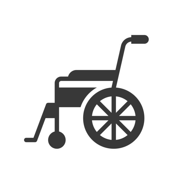 ilustraciones, imágenes clip art, dibujos animados e iconos de stock de silla de ruedas, icono sólido relacionados con asistencia sanitario y médico - silla de ruedas