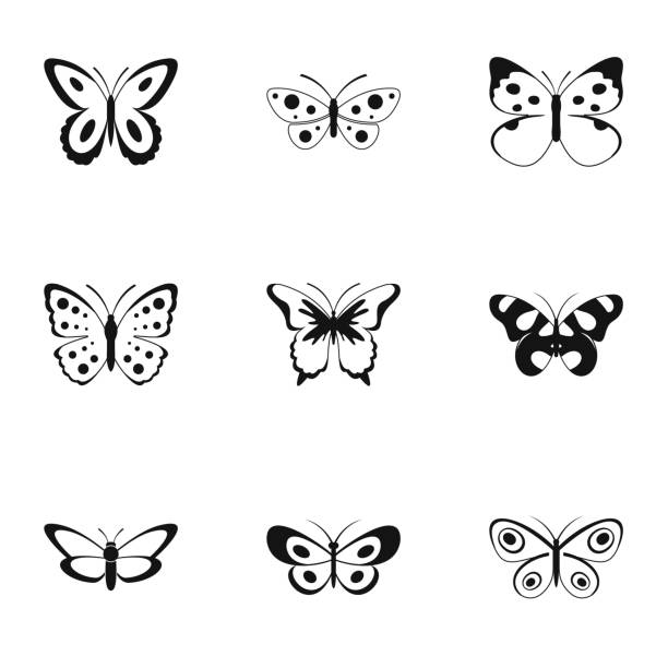 silkmoth icons set, einfachen stil - moth silk moth night lepidoptera stock-grafiken, -clipart, -cartoons und -symbole