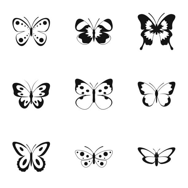 bowtie icons set, einfachen stil - moth silk moth night lepidoptera stock-grafiken, -clipart, -cartoons und -symbole