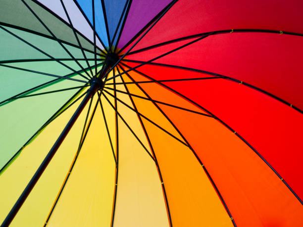 istock Colorful rainbow umbrella, multicolored background. 1010469492