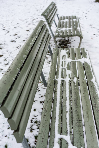 istock green bench covered in snow in winter 1010482166