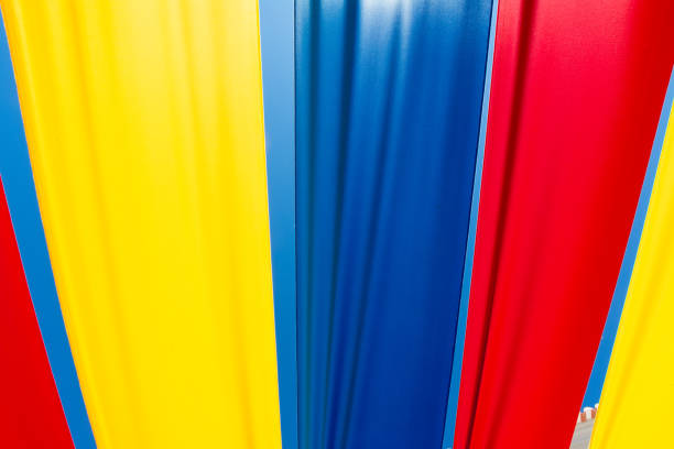 Colorful awning for shadow under sun. Summer background