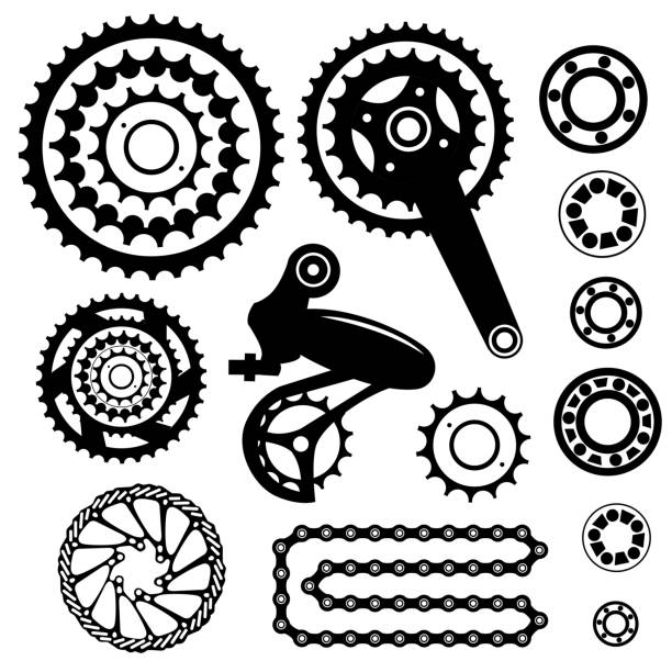 Bicycles. Set of bicycle parts Bicycles. Set of bicycle parts chainring stock illustrations