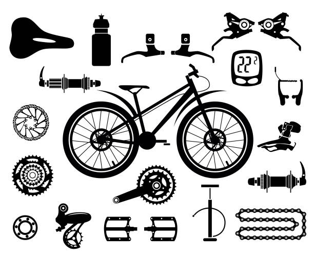 Bicycles. Set of isolated bicycle parts. Vector image. Bicycles. Set of isolated bicycle parts. Vector image. chainring stock illustrations