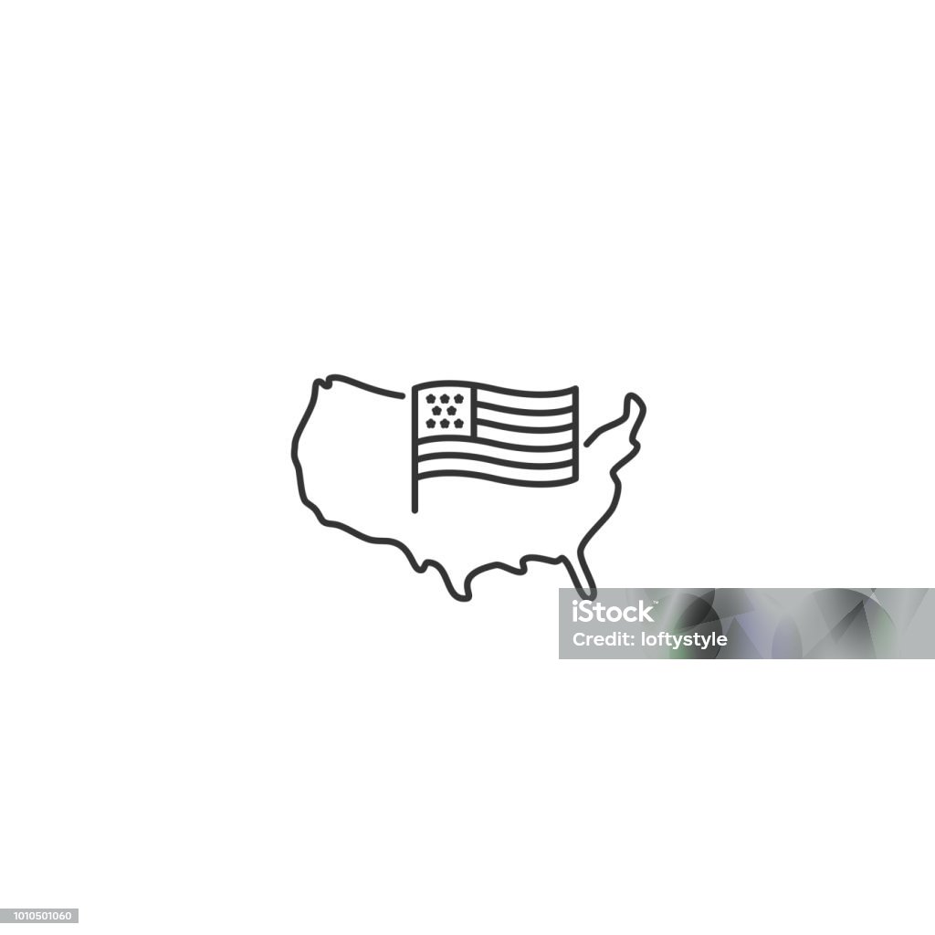 USA map with flag - vector thin line icon USA stock vector