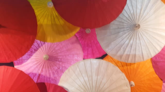 colorful paper hand craft umbrellas, handmade in Chiang Mai, Thailand.
