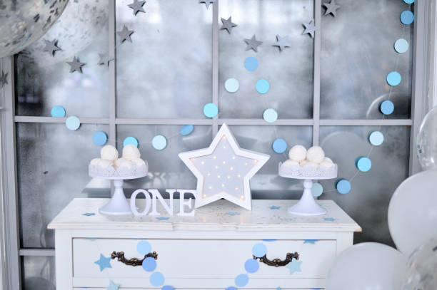 istock Children birthday. balloons. One year. 1010504752