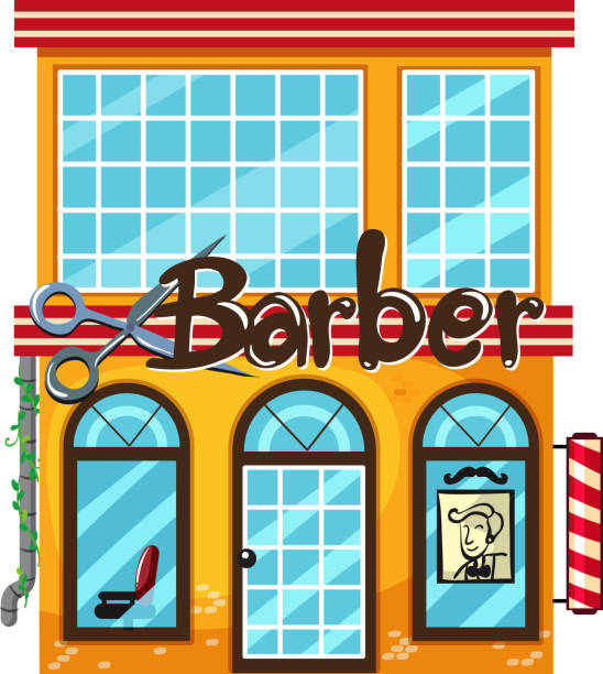 toko tukang cukur dengan latar belakang putih - barbershop australia ilustrasi stok