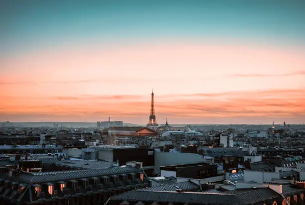 Photo of View on eiffel tower at sunset