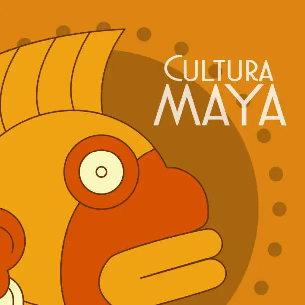 Vector illustration of Cultura Maya postcard