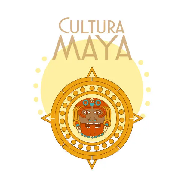 Vector illustration of Cultura Maya postcard