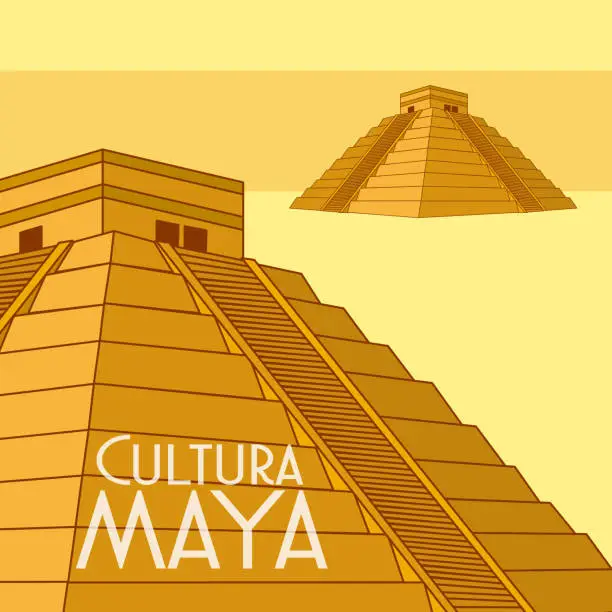 Vector illustration of Cultura Maya postcard