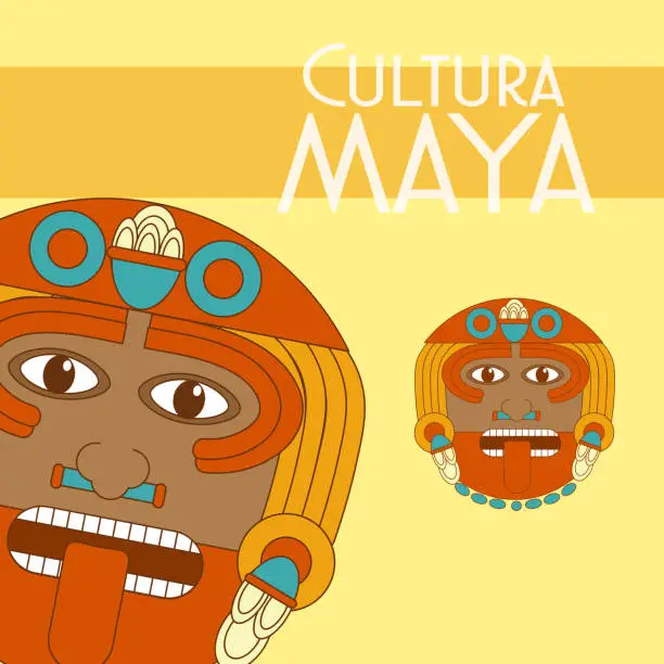 Vector illustration of Cultura Maya postcard