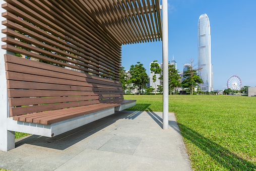The benches of the seashore park in the Hongkong