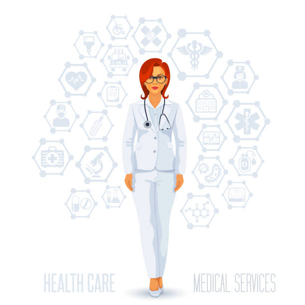 Medical health care Medical concept with a woman doctor snake anatomy stock illustrations