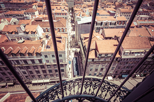 view from elevator santa justa to downtown district of Lisbon