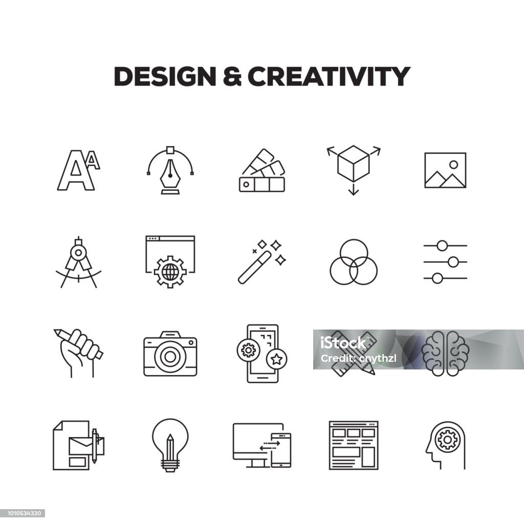 DESIGN AND CREATIVITY LINE ICONS SET Icon Symbol stock vector