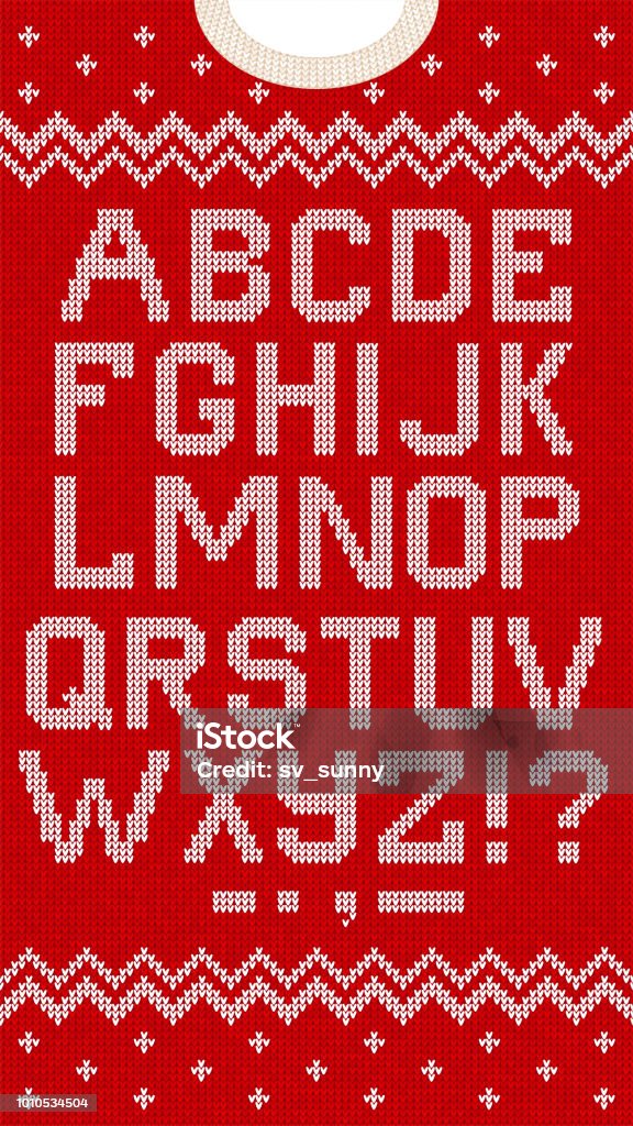 Volkstümliche Weihnachten Schriftart skandinavischen Stil gestrickte Buchstaben Alphabet nahtlose Muster - Lizenzfrei Weihnachten Vektorgrafik