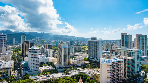 pejzaż waikiki, honolulu, wyspa oahu, hawaje - honolulu oahu vacations park zdjęcia i obrazy z banku zdjęć