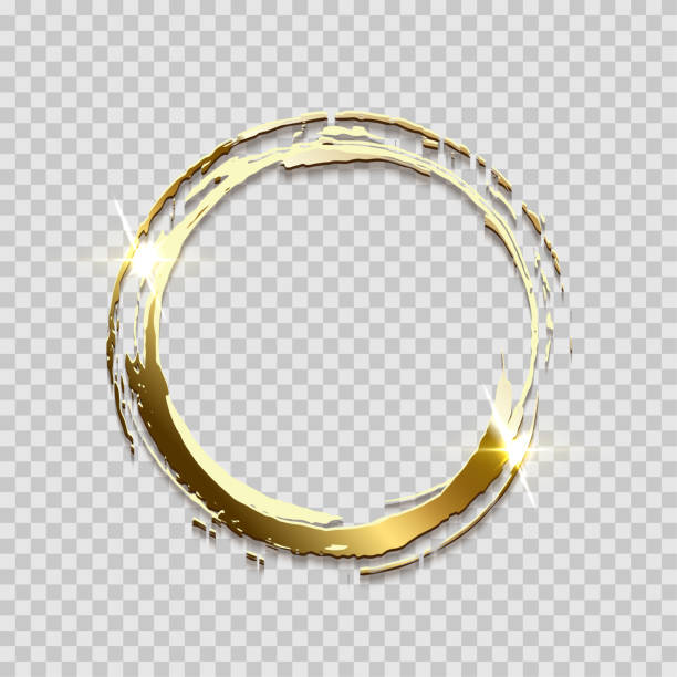 illustrations, cliparts, dessins animés et icônes de cadre de bague étincelante d’or fait le coup de pinceau isolé sur fond transparent. élément de vecteur de conception. - banner anniversary vector button