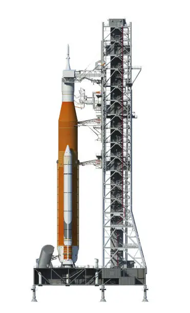 Space Launch System On Launchpad. 3D Illustration. NASA Images Not Used.