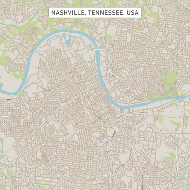nashville tennessee usa city street mapa - tennessee map usa nashville stock illustrations