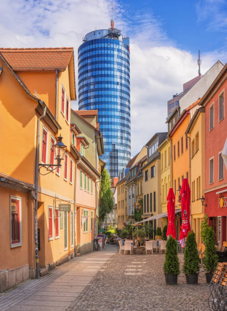 The recently renovated Wagnergasse  bar and restaurant street in Jena - at a beautiful July day.\n\nNikon D800, 35mm