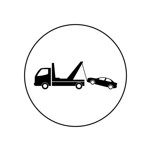 ilustraciones, imágenes clip art, dibujos animados e iconos de stock de icono de vector de carro de remolque - car motor vehicle towing repairing