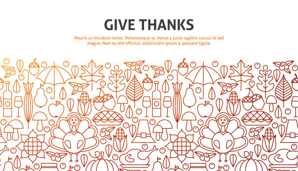 Give Thanks Concept Give Thanks Concept. Vector Illustration of Line Website Design. Banner Template. thanksgiving holiday icons stock illustrations