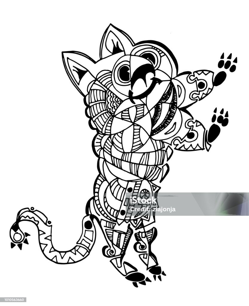 Cat playing coloring page clip art Playing cat coloring page clip art Abstract stock vector