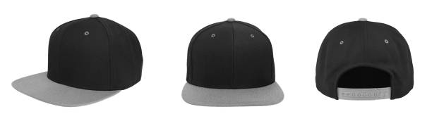 blank baseball snapback cap two tone color black/gray - two tone imagens e fotografias de stock