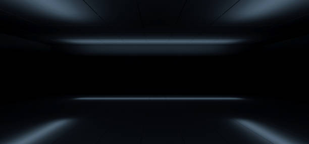 istock Sci Fi Modern Futuristic Minimalistic Dark Black Room With Reflections On The Walls Empty Space 3D Rendering 1010569936