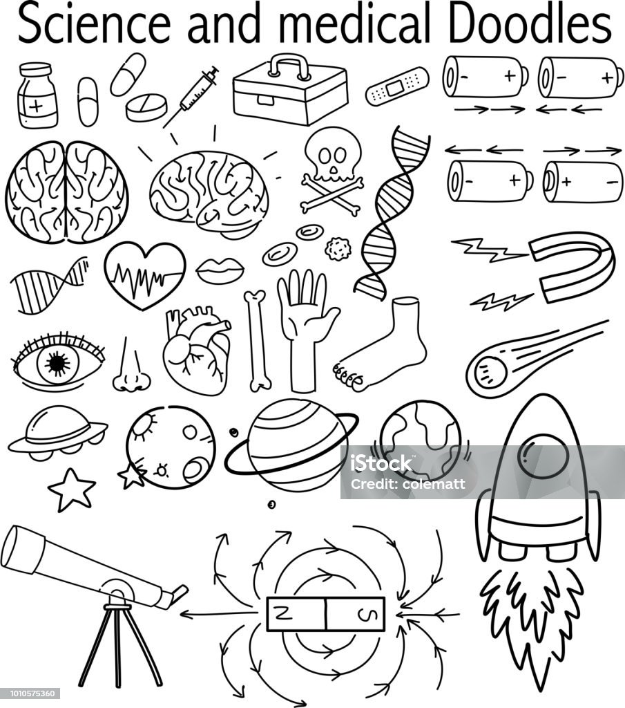 Set of science and medical doodles Set of science and medical doodles illustration Doodle stock vector