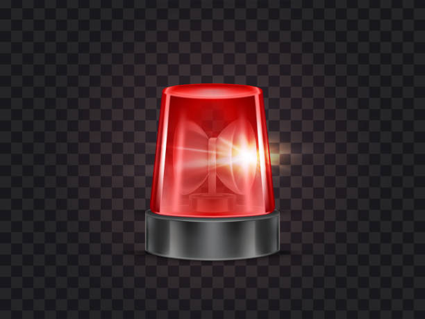 Vector red emergency flashing beacon with siren Vector illustration of red flasher, flashing beacon with siren for police and ambulance cars, isolated on transparent background. Glowing rotating lamp, emergency signal of danger, alarm strobe light emergency siren stock illustrations
