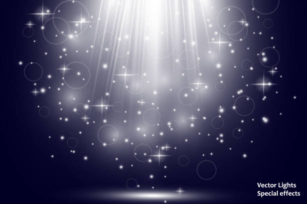 istock Transparent blue ligthy effects on a dark background. Spotlights, flare, explosion and stars. Vector 1010594856